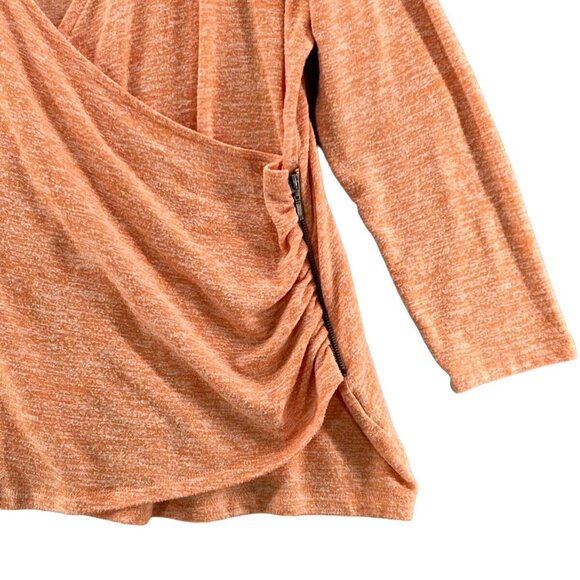 Soft Surroundings 1X Sweater Orange Peach V Neck Faux Wrap with Zipper - Picture 2 of 10